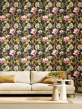 Hoopla Walls Ebony and Raspberry Orchid Bloom wallpaper 10m (British brand)