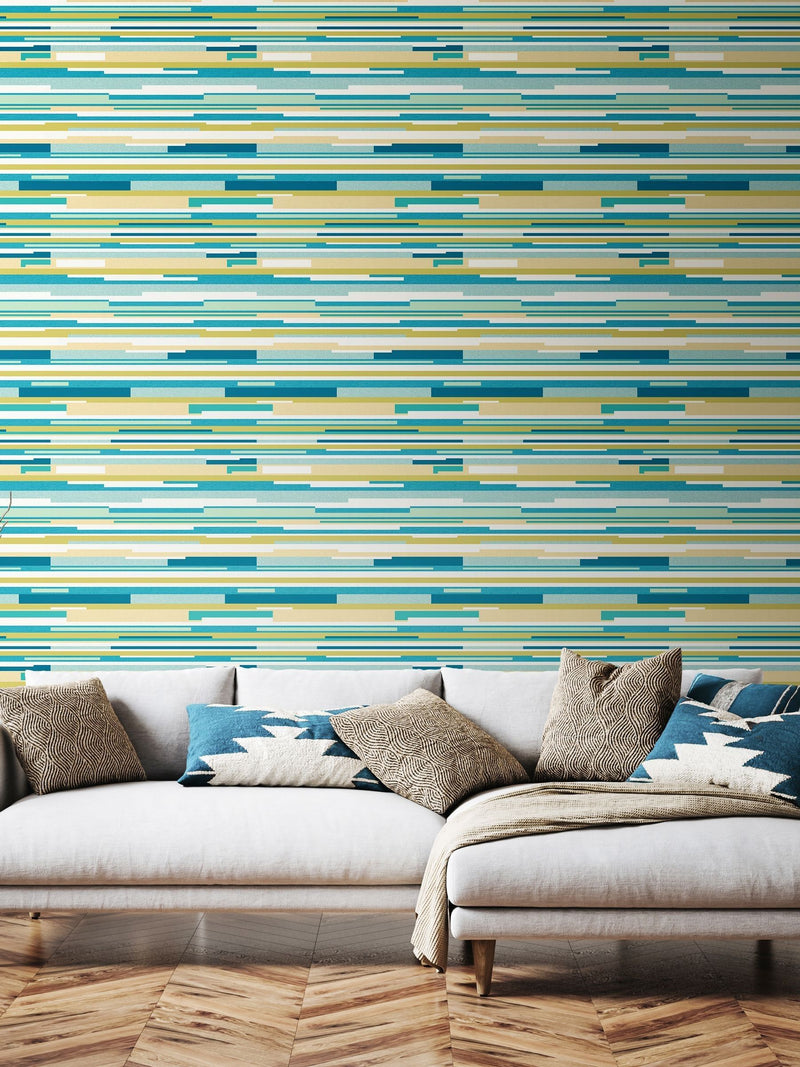 Hoopla Walls teal blue stripe wallpaper 10m, UK version