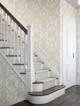 Next Hoopla Walls Natural Ogee Damask Wallpaper (10m)- Buy online at McGrocer