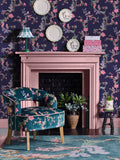 Cath Kidston Navy Birds & Berries wallpaper 10m roll, imported from the UK
