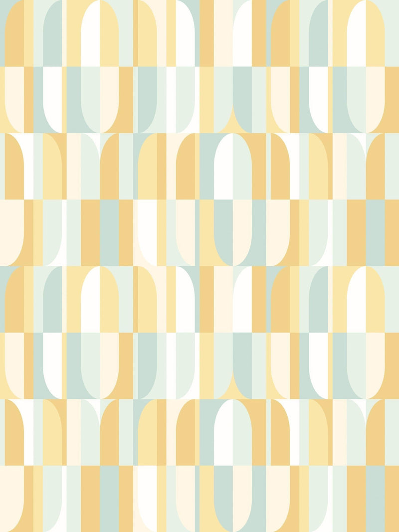 Hoopla Walls Mellow Yellow building blocks wallpaper sample A4, imported from the UK