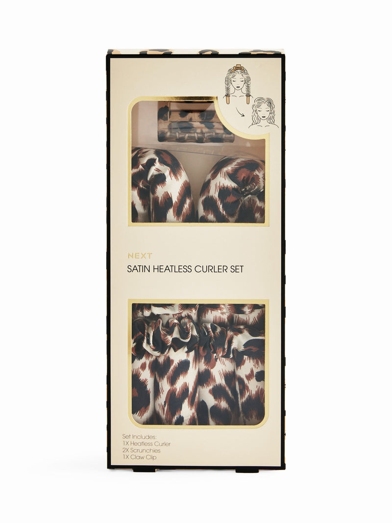 4-piece heatless curler set in leopard print, imported from the UK
