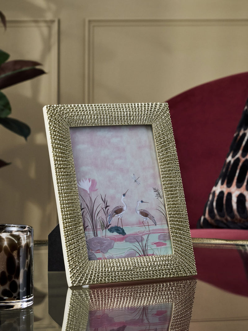 Gold diamonte photo frame with beaded texture, imported from the UK