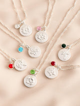 Silver Tone Birthstone Birth Flower Necklace Personalized Gift