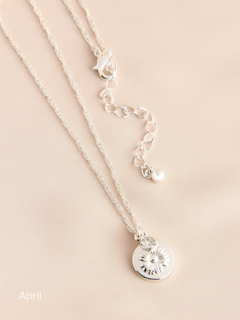 Silver Tone Birthstone Flower Necklace (British brand)