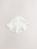 Baby bucket hat ecru woven crinkle - British product