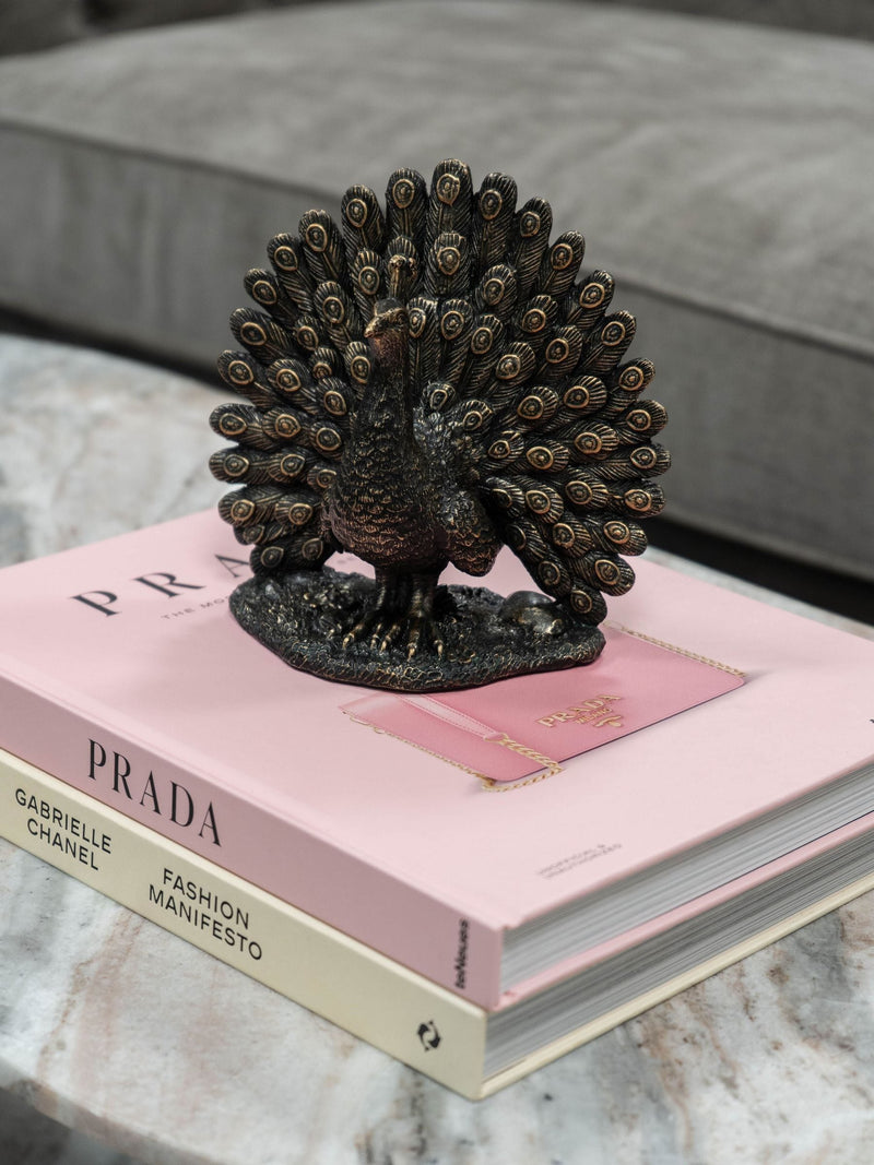 Libra Interiors bronze peacock sculpture 17cm, UK version