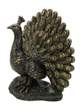 Libra Interiors bronze peacock sculpture 17cm, UK version