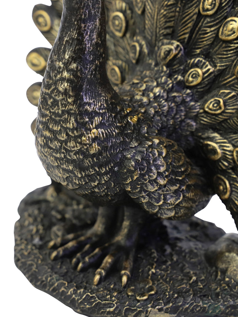 Libra Interiors bronze peacock sculpture 17cm, UK version