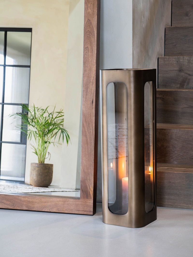 Libra Interiors smoked gold glass hurricane 78cm imported from the UK