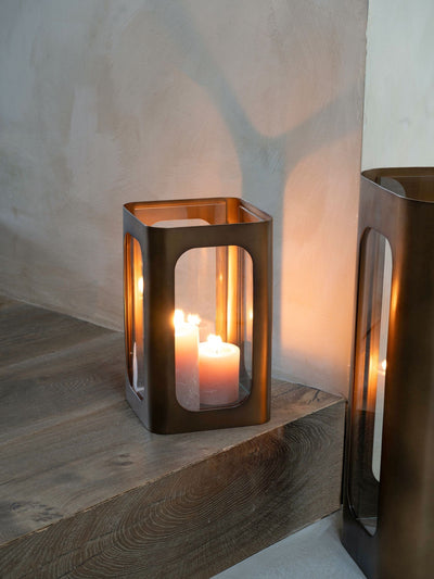 Next Libra Interiors Thorpe Smoked Gold Hurricane Candle Holder Small 28cm- Buy online at McGrocer