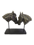 Libra Interiors bronze nuzzling bay horse heads sculpture, UK version