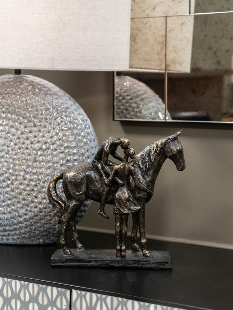 Libra Interiors bronze kissing couple with horse sculpture 24.5cm height, UK version