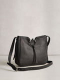 Black leather messenger bag with cross-body strap, UK version