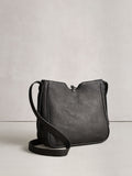 Black leather messenger bag with cross-body strap, UK version