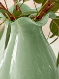 Sage green scalloped glass vase 23cm, UK version