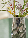 Ceramic bud vase with chrome finish and hammered texture 14cm (British brand)