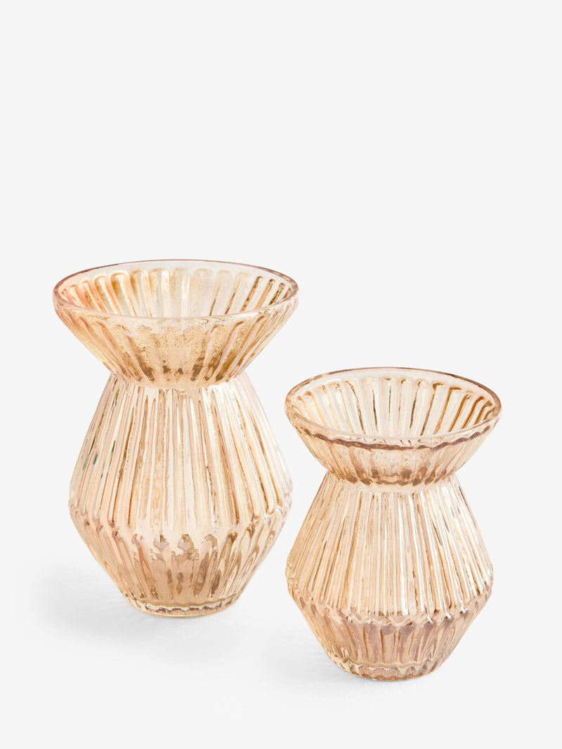 Gold lustre ribbed glass vases set of 2, imported from the UK