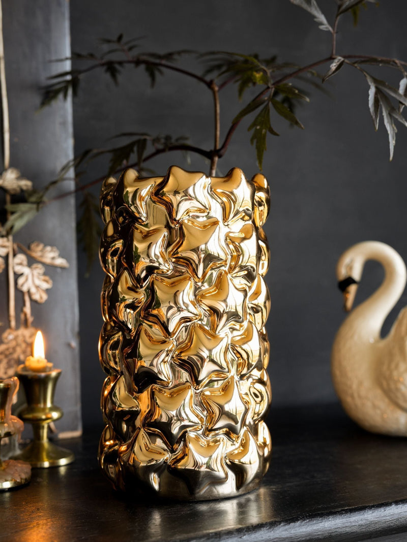 Rockett St George gold embossed stars vase 25cm - British product