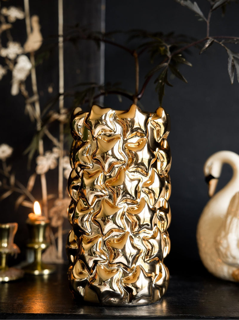 Rockett St George gold embossed stars vase 25cm - British product