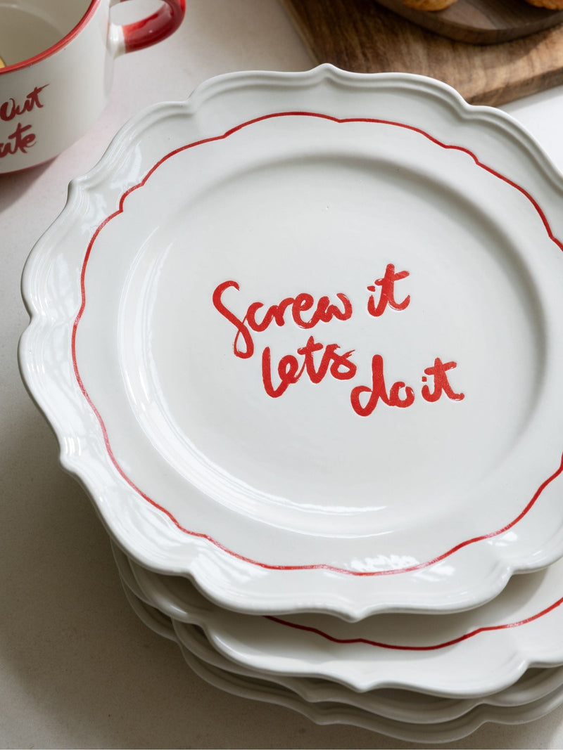 Rockett St George set of 4 red and cream lipstick side plates - British product