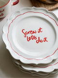 Rockett St George set of 4 red and cream lipstick side plates - British product