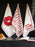 Rockett St George red lipstick tea towels set of 3, imported from the UK