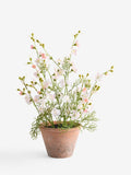 Pink-white artificial flowering plant in terracotta pot (British brand)