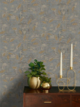 Next Graham & Brown Steel Ornamental Leaf Heavy Weight Vinyl Wallpaper 10M x 52cm- Buy online at McGrocer