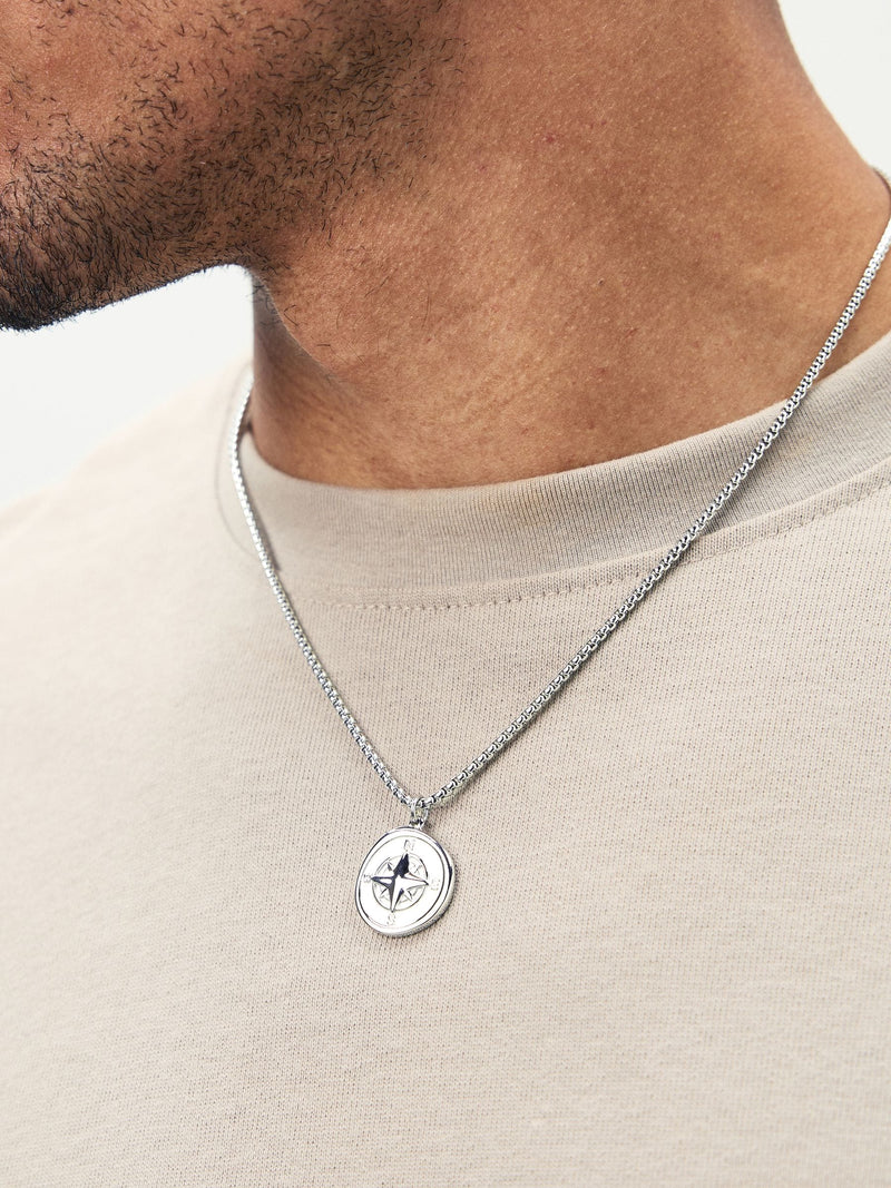 DCK Silver Tone Stainless Steel Compass Necklace - British product