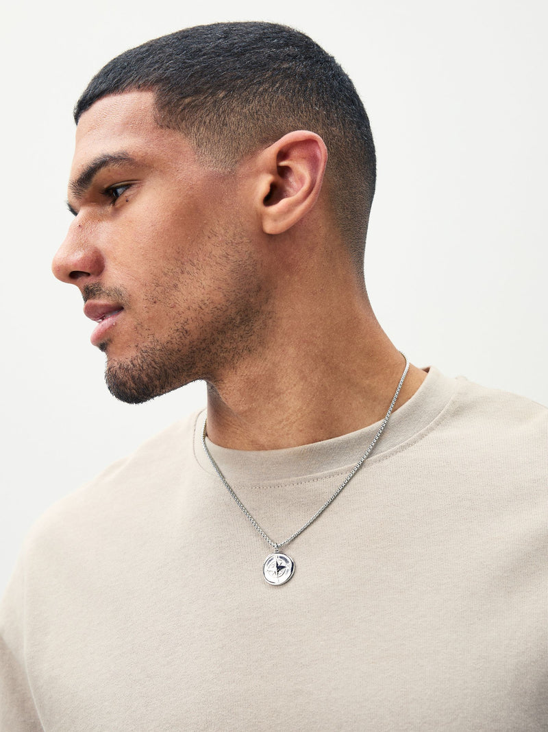 DCK Silver Tone Stainless Steel Compass Necklace - British product