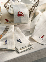 Next Sophie Allport Pale Blue Linen Coastal Embroidered Napkins Set of 4 41x41cm- Buy online at McGrocer