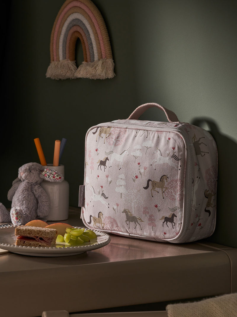 Sophie Allport pale pink pony insulated lunch bag (British brand)