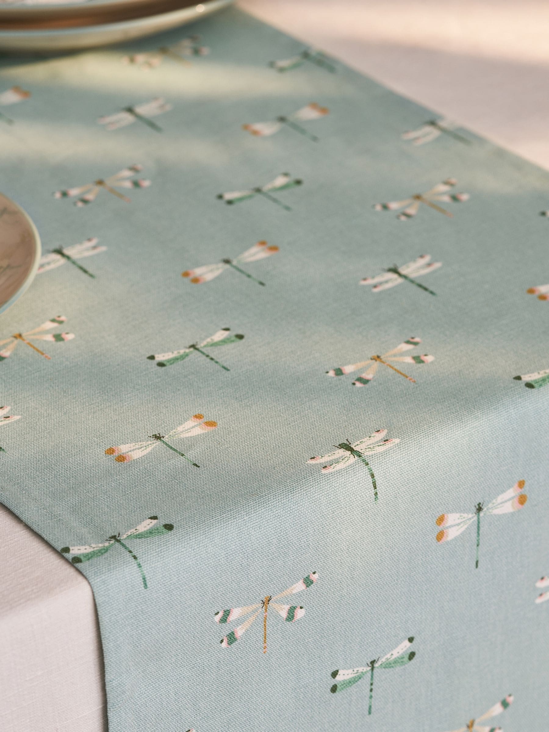 Sophie Allport Teal Blue Watercolour Dragonfly Table Runner