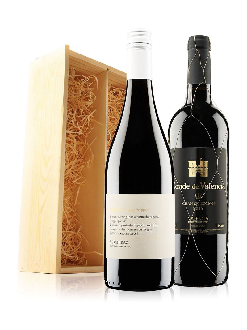 Virgin Wines Premium Red Duo wooden gift box, imported from the UK