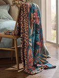 Tropical print fleece throw teal blue (British brand)