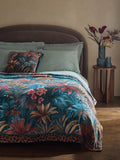 Tropical print fleece throw teal blue (British brand)