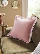 Next Pink Ruffle Trim Velvet Cushion 43 x 43cm- Buy online at McGrocer