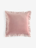 Pink velvet cushion ruffle trim 43cm, UK version