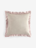 Pink velvet cushion ruffle trim 43cm, UK version