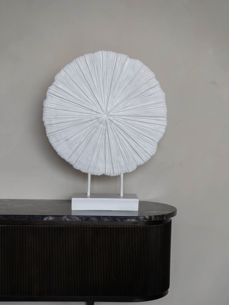 Libra Interiors white orbis textured sculpture on stand 58cm, UK version