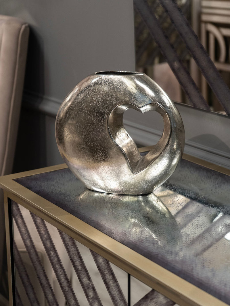 Libra Interiors Silver Esme Heart Cast Aluminium Vase 24cm, UK version