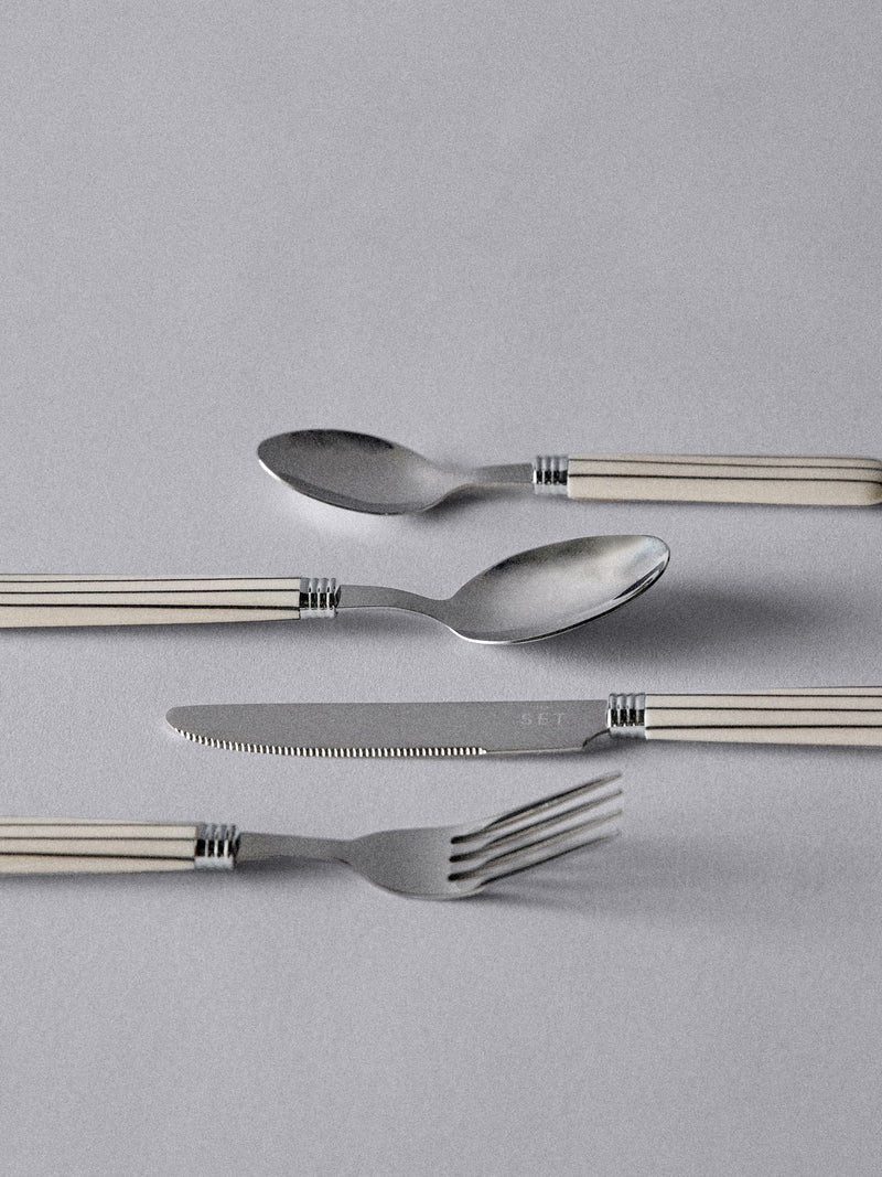 The Set Natural Striped 24 piece cutlery set, imported from the UK