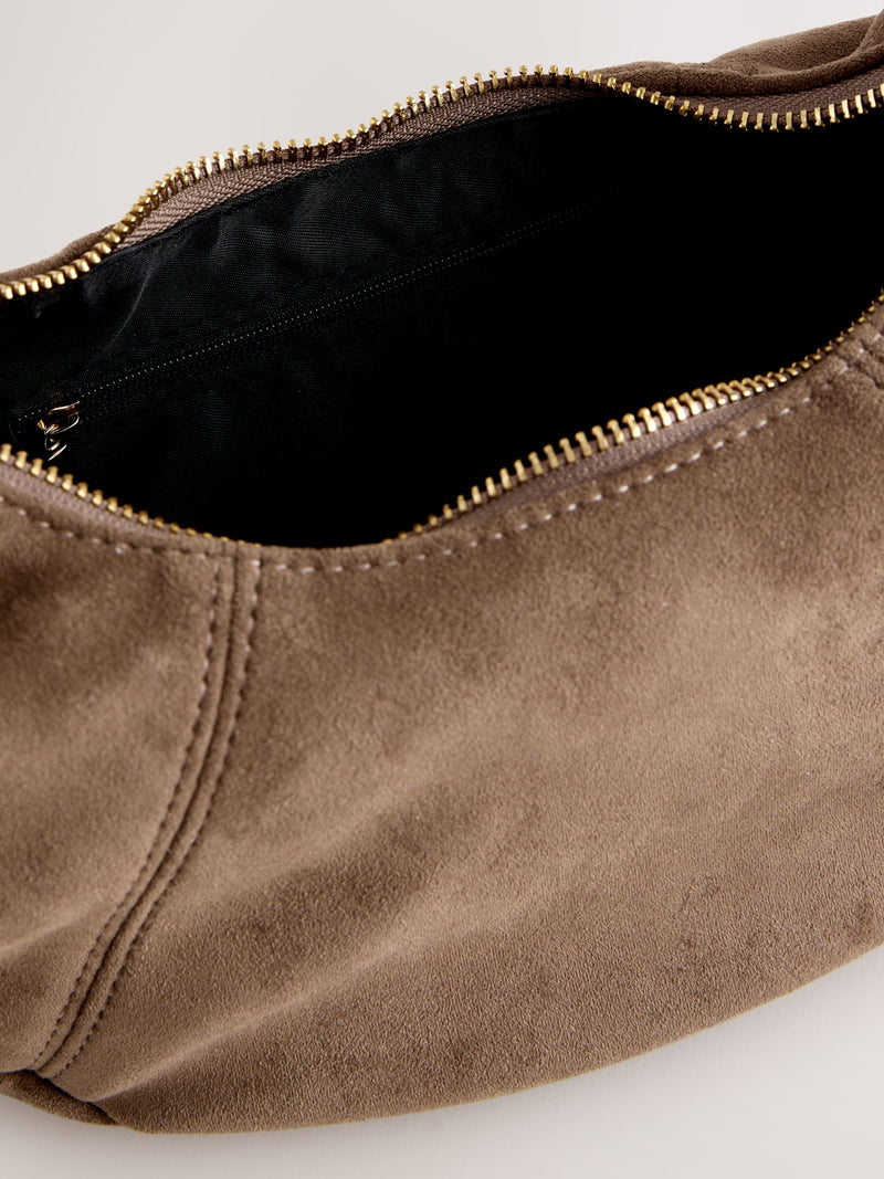 Faux suede sling shoulder bag tan brown - British product