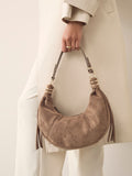 Faux suede sling shoulder bag tan brown - British product