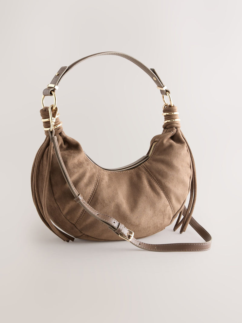 Faux suede sling shoulder bag tan brown - British product
