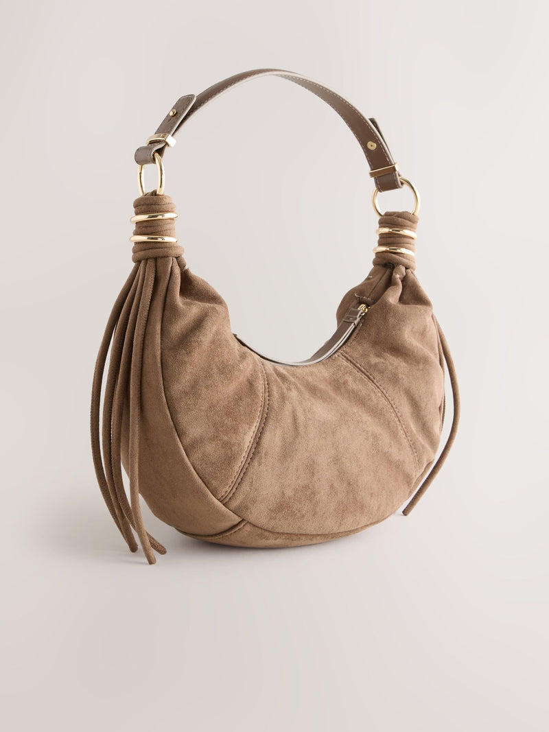 Faux suede sling shoulder bag tan brown - British product