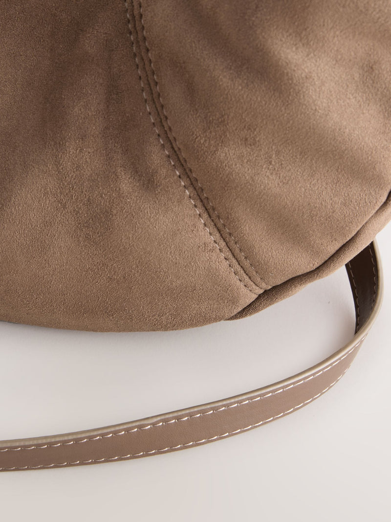 Faux suede sling shoulder bag tan brown - British product