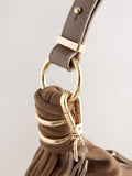 Faux suede sling shoulder bag tan brown - British product