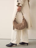 Faux suede sling shoulder bag tan brown - British product